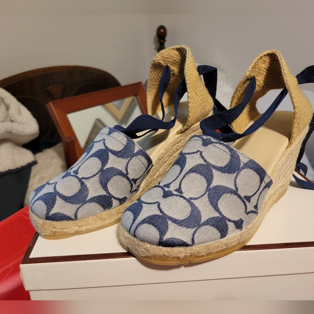 Coach Brittney Navy Wedge Espadrilles